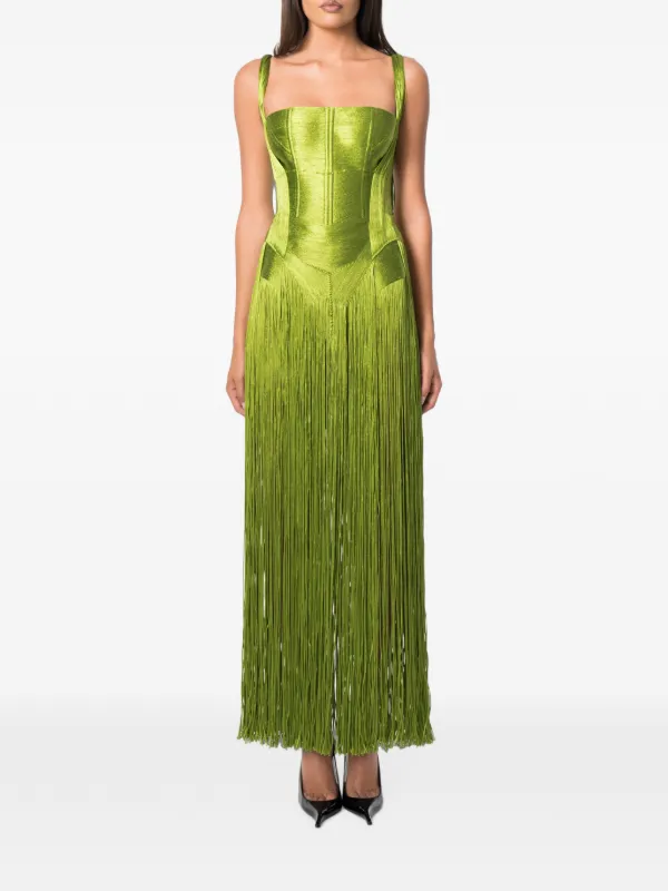green fringe maxi dress NORINA ST Swam fringe-trim Corset | (sheer chiffon with solid
