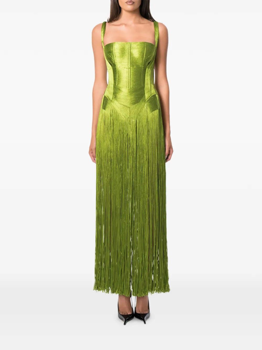 NORINA ST Swan fringe-trim corset maxi dress
