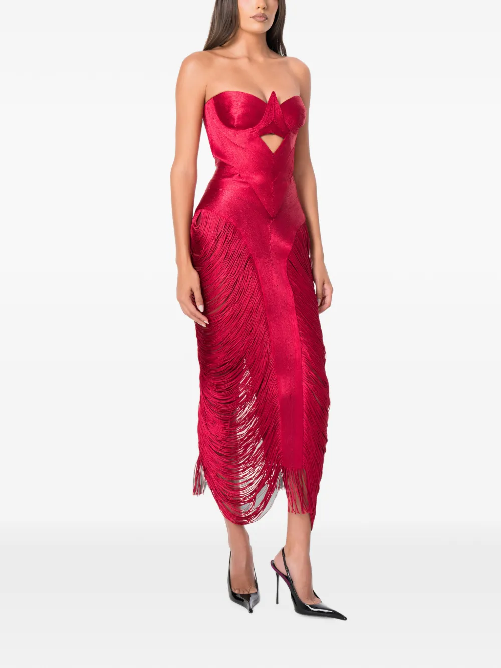 NORINA ST Aura midi-jurk met franje Rood