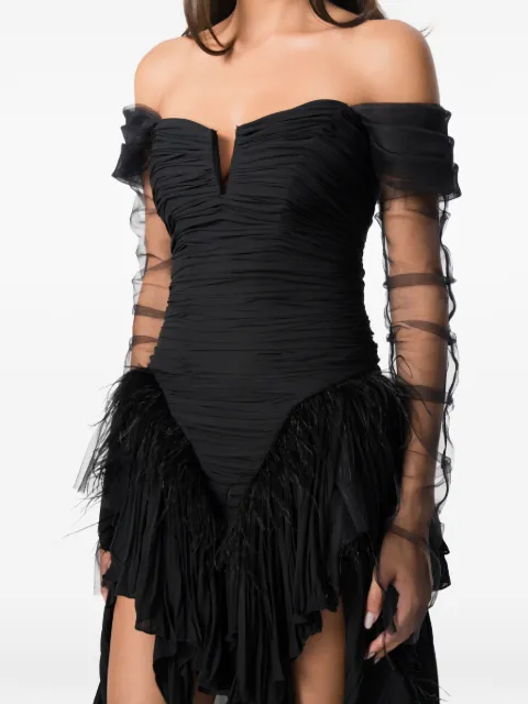 NORINA ST Diada feather-trim asymmetric dress