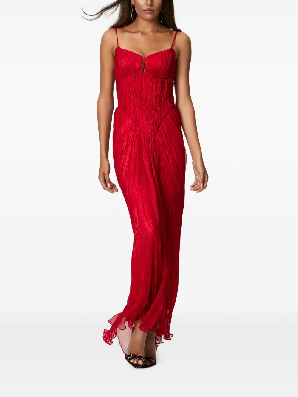 NORINA ST Cat lace-up crinkled-chiffon maxi dress - Rosso