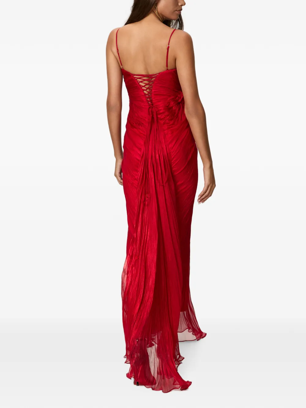 NORINA ST Cat chiffon maxi-jurk met gekreukt effect en veters Rood