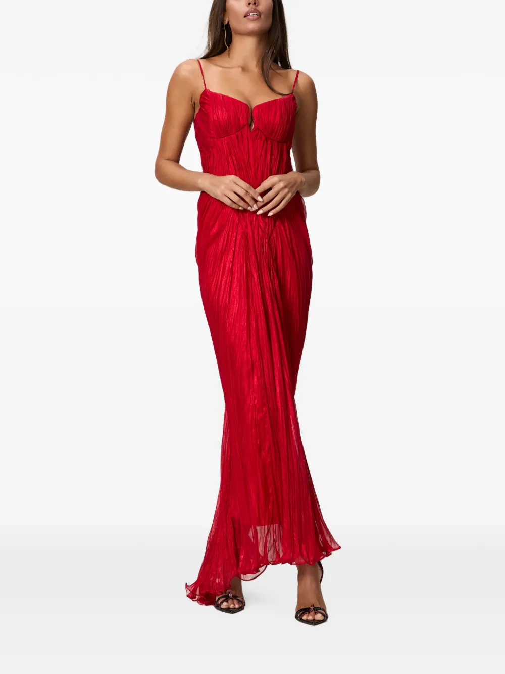 NORINA ST Cat chiffon maxi-jurk met gekreukt effect en veters Rood