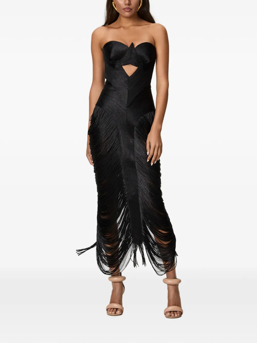 NORINA ST Aura fringed midi dress Zwart