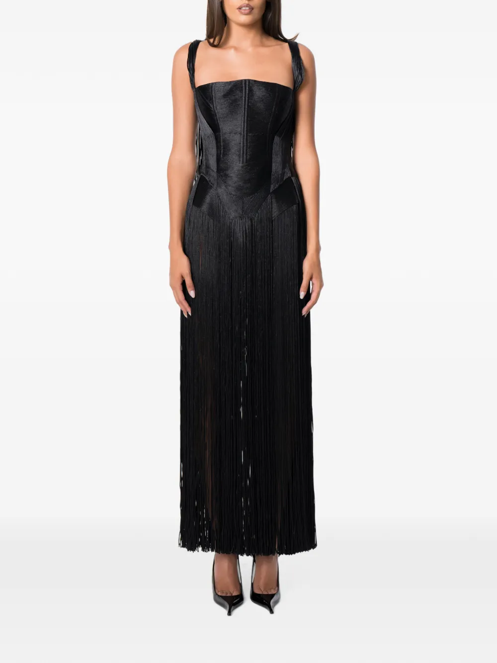 NORINA ST Swan fringe-trimmed corset maxi dress