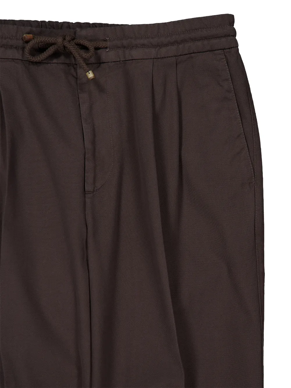 Brunello Cucinelli Katoenen gabardine broek met trekkoord en dubbele plooien Bruin