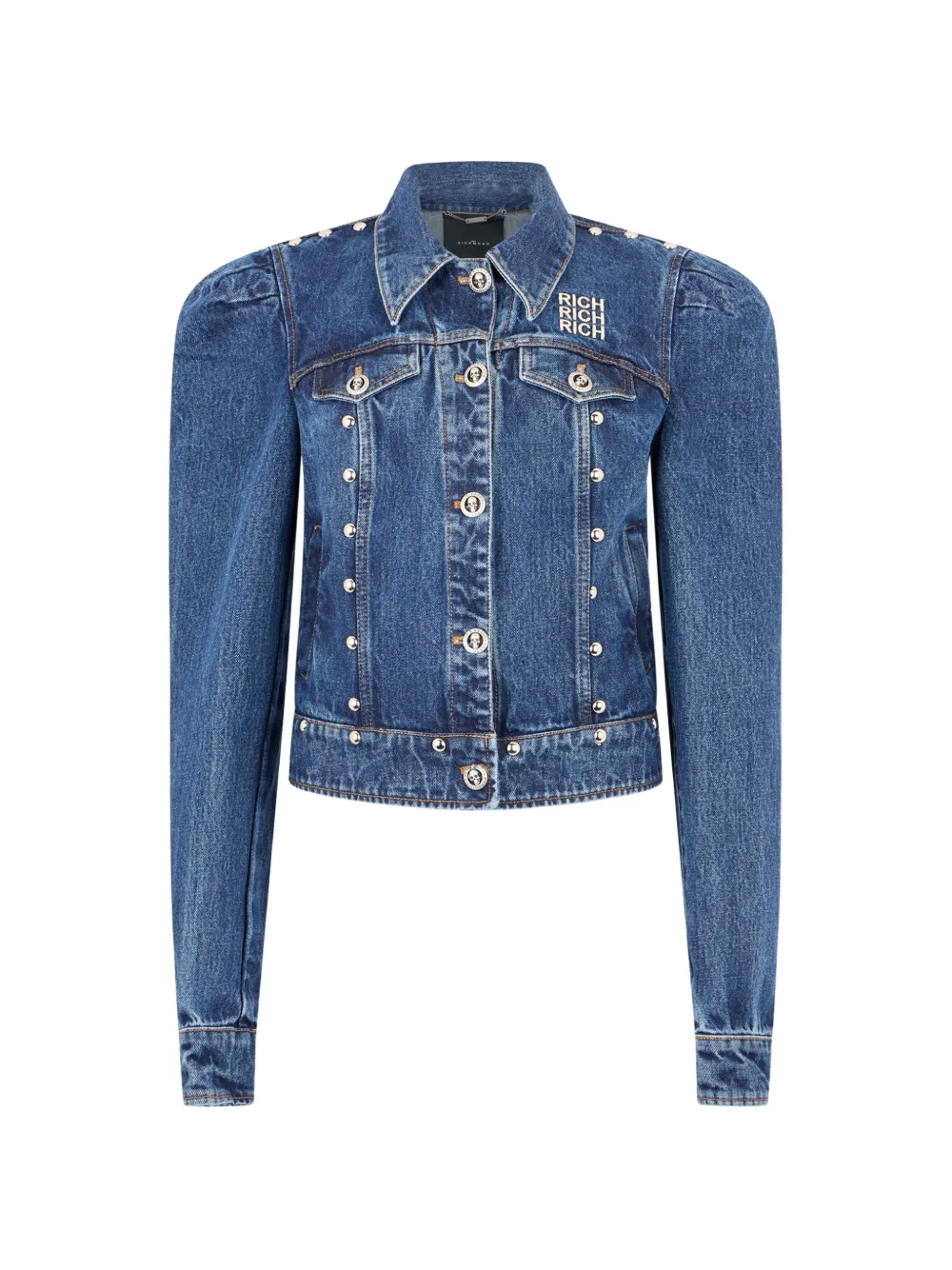 John Richmond Jeansjacke mit Drachenstickerei - Blau