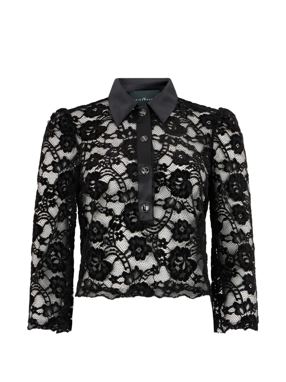 John Richmond Polotop met bloemenkant Zwart