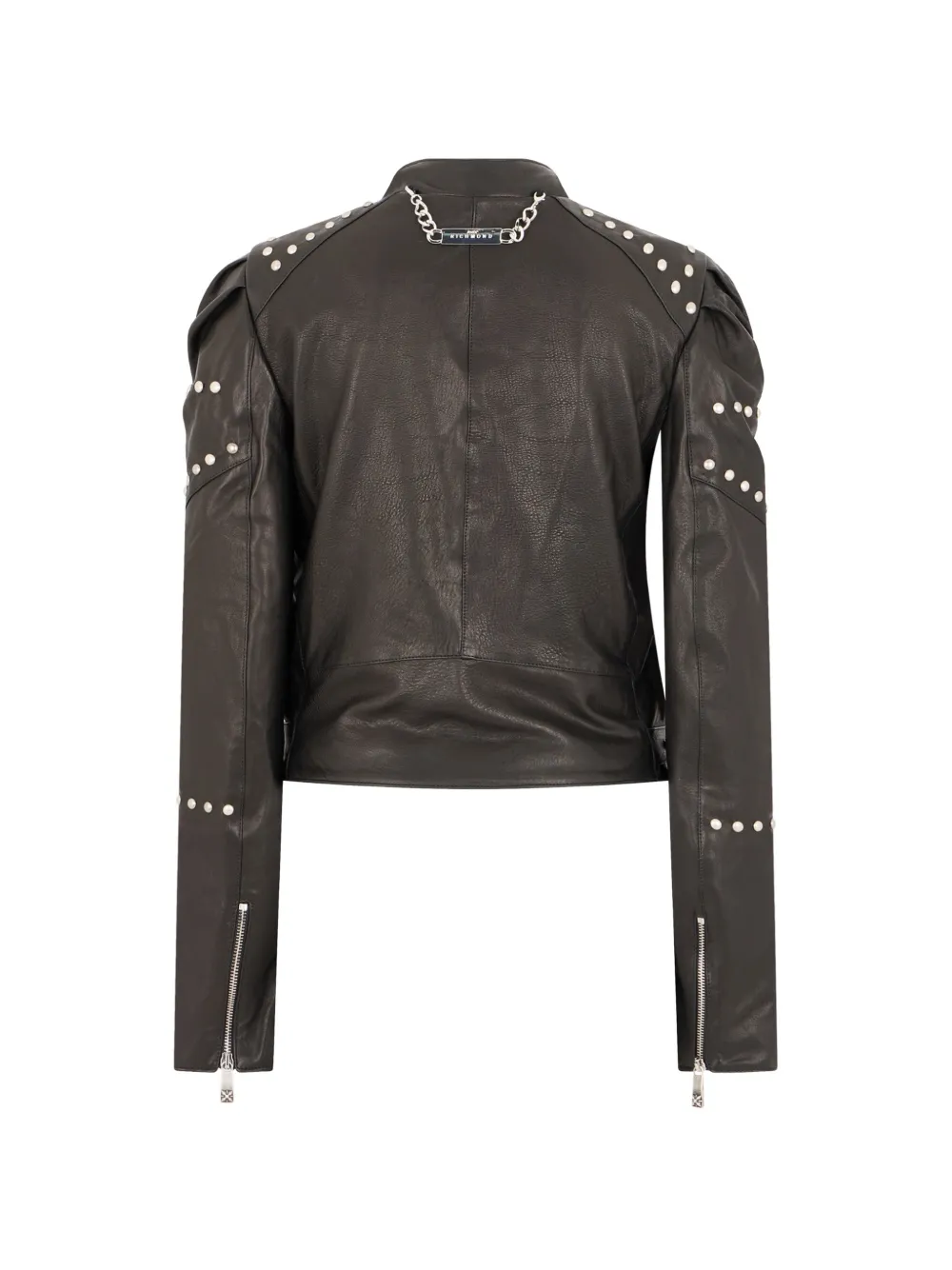 John Richmond Leren jack verfraaid met studs en pofmouwen Zwart