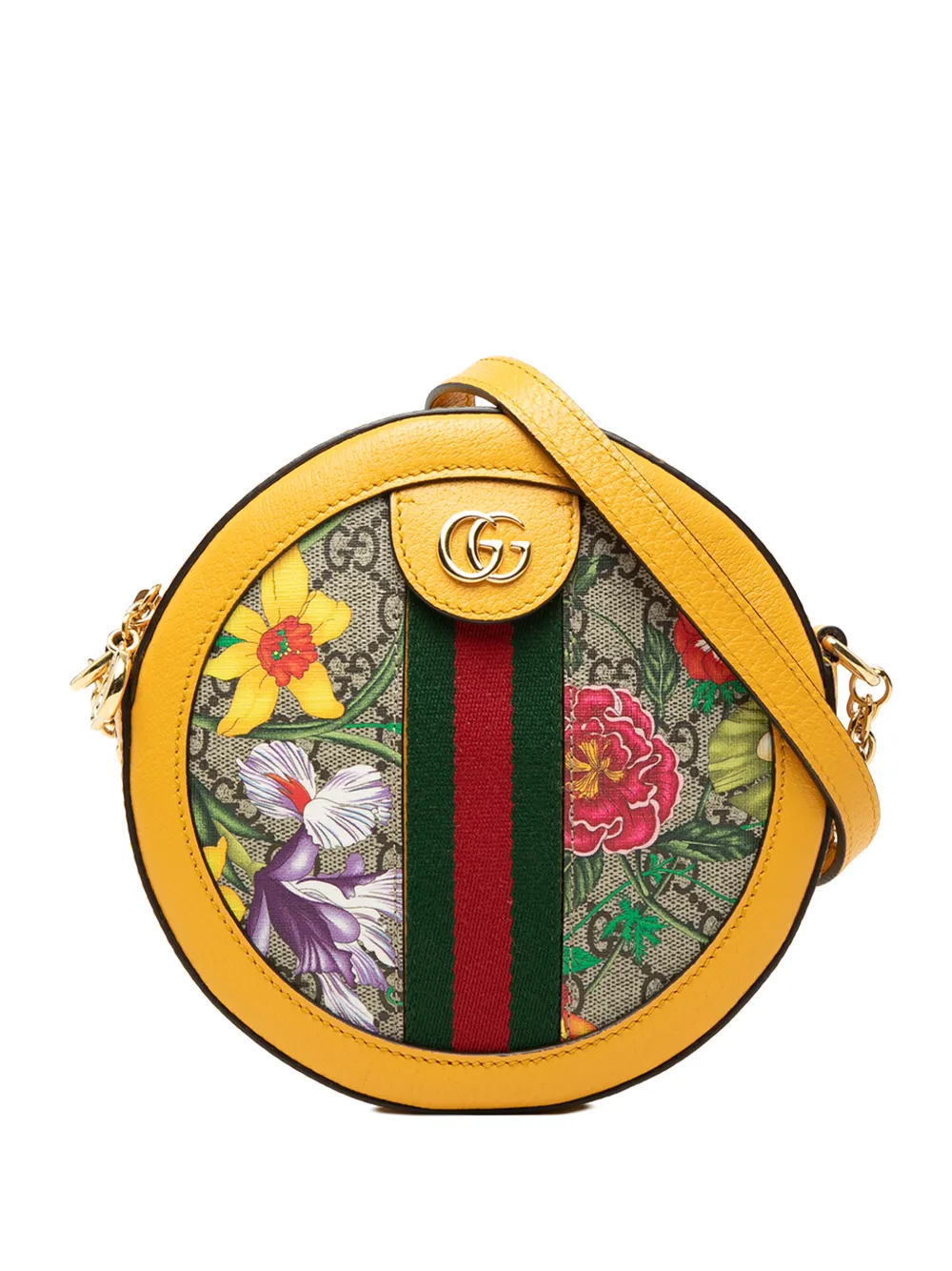 Gucci Pre-Owned 2000-2015 Mini GG Supreme Flora Web Ophidia Round crossbody bag - Giallo