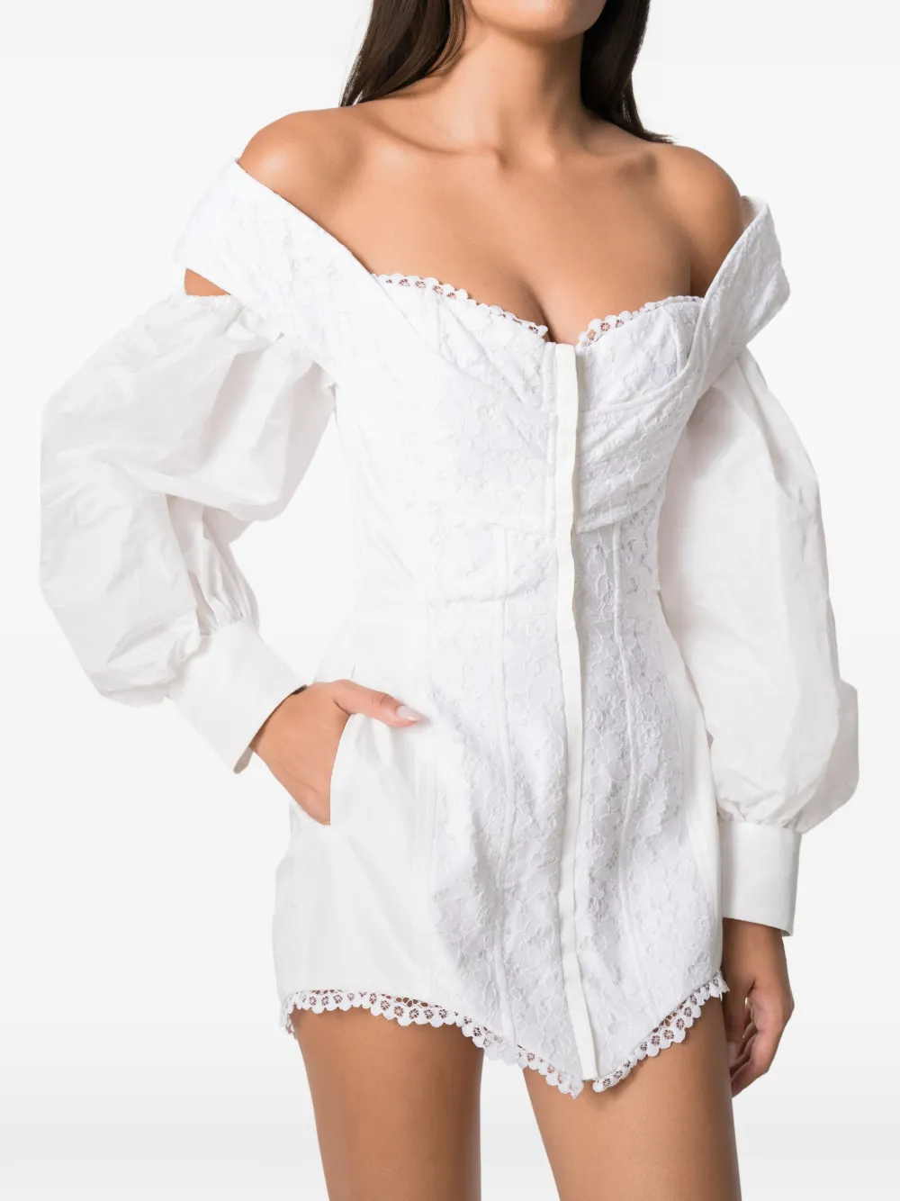 NORINA ST lace-panelled off-shoulder mini dress