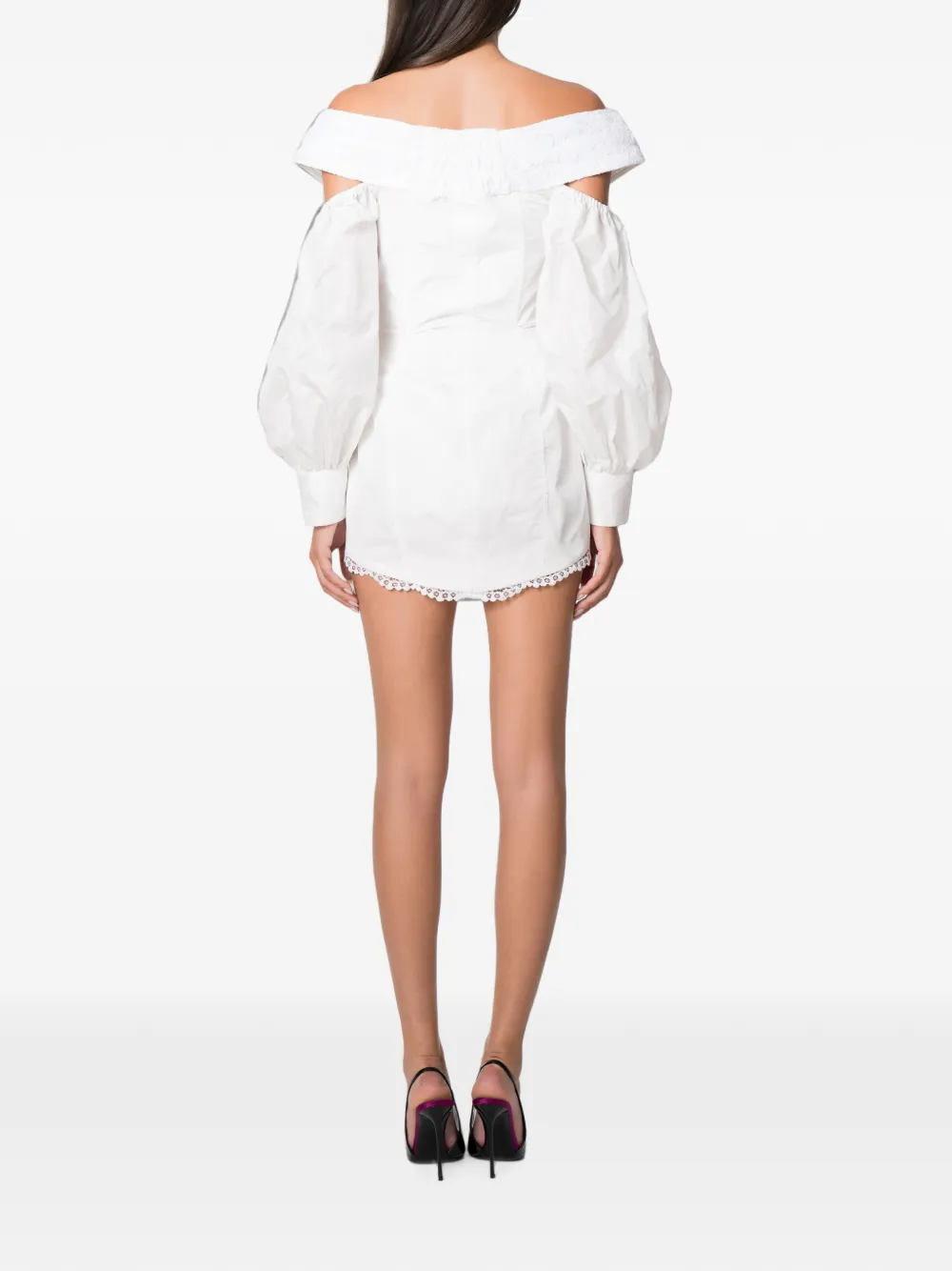 NORINA ST Off-shoulder mini-jurk met kanten vlakken Wit