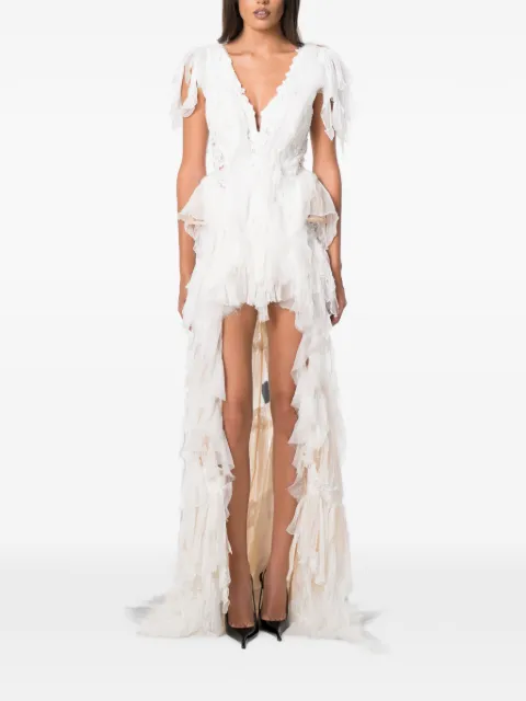 NORINA ST Cygnus Olor lace-trimmed ruffled maxi dress
