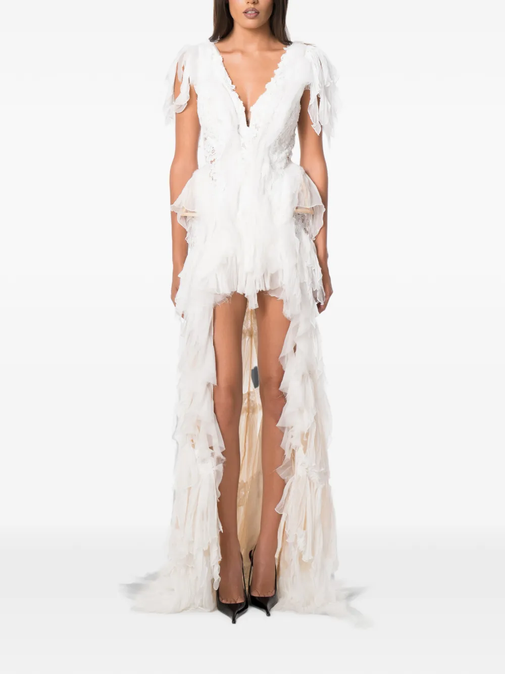 NORINA ST Cygnus Olor lace-trimmed ruffled maxi dress