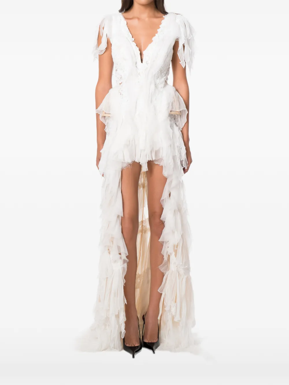 NORINA ST Cygnus Olor lace-trimmed ruffled maxi dress