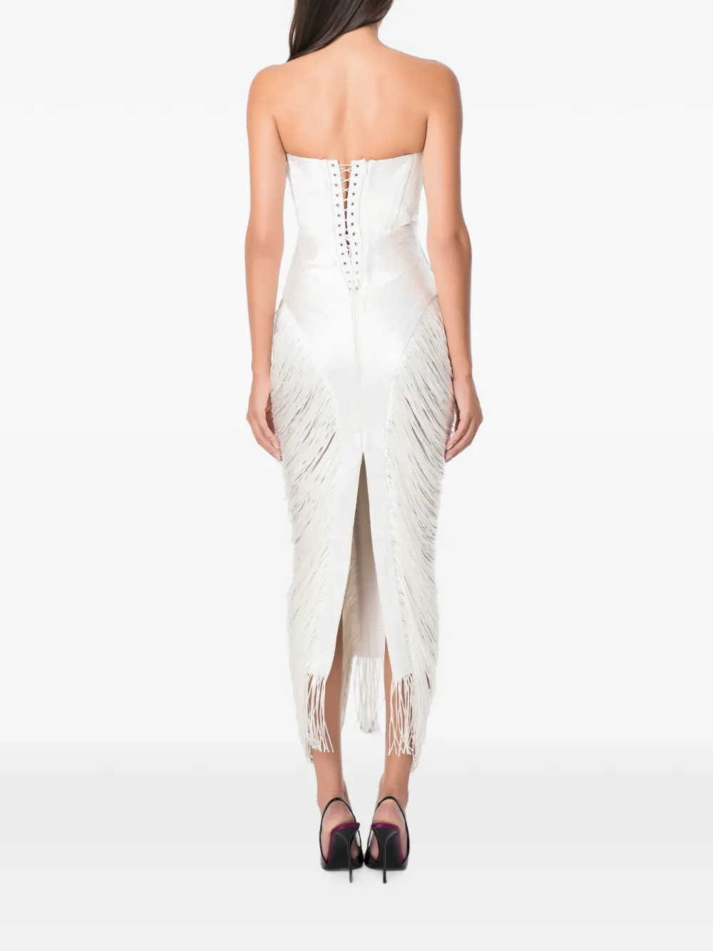 NORINA ST Aura midi-jurk met franje afwerking en uitgesneden details Wit