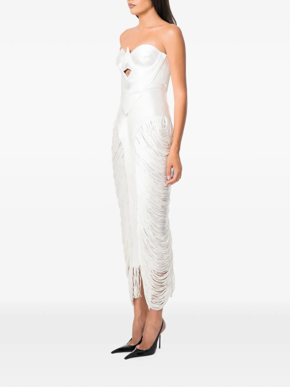 NORINA ST Aura midi-jurk met franje afwerking en uitgesneden details Wit
