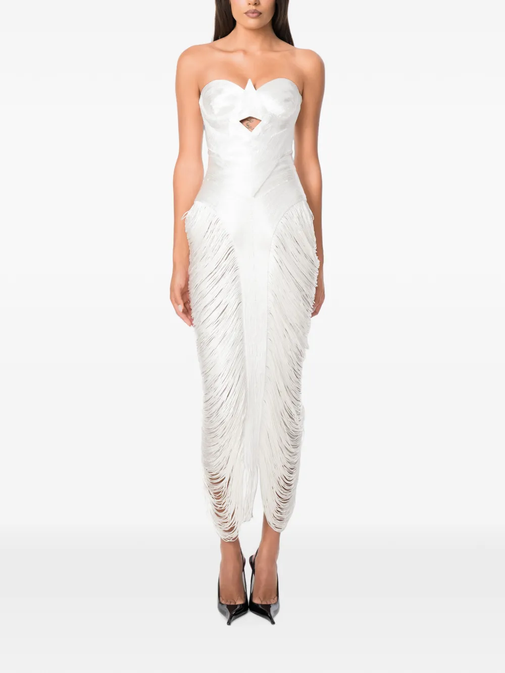 NORINA ST Aura fringe-trimmed cutout midi dress