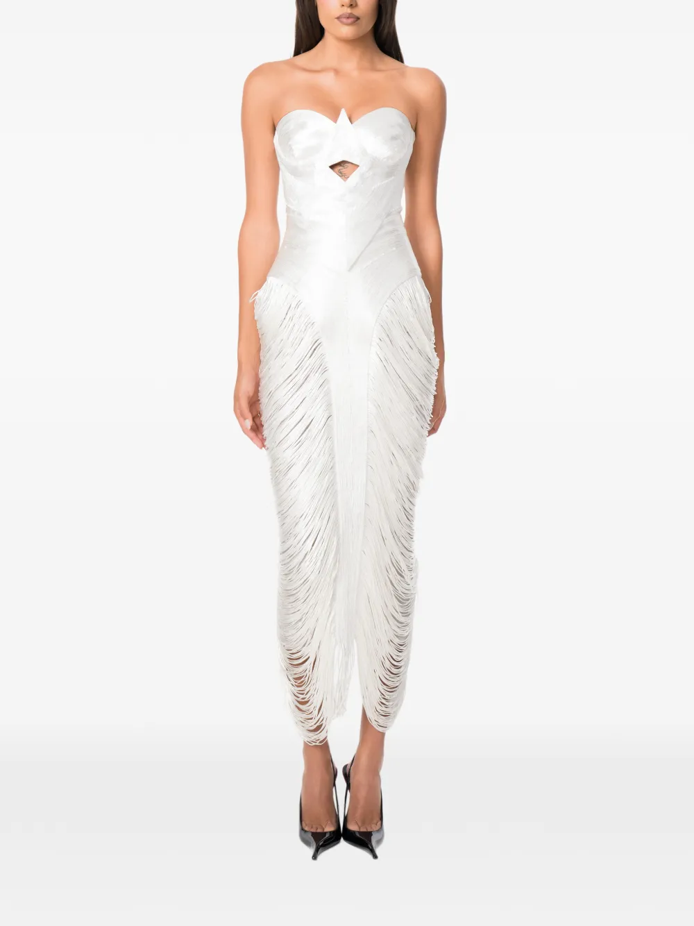 NORINA ST Aura fringe-trimmed cutout midi dress