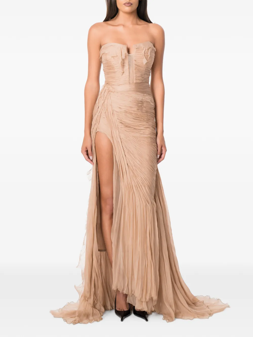 NORINA ST Viva distressed-effect ruched gown - Rosa