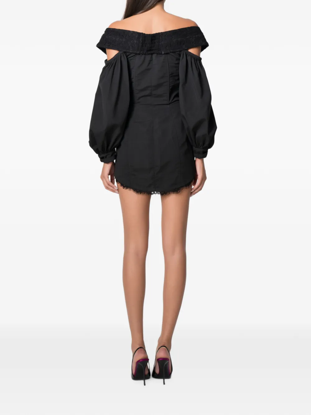 NORINA ST Aida off-shoulder mini-jurk met kanten vlakken Zwart