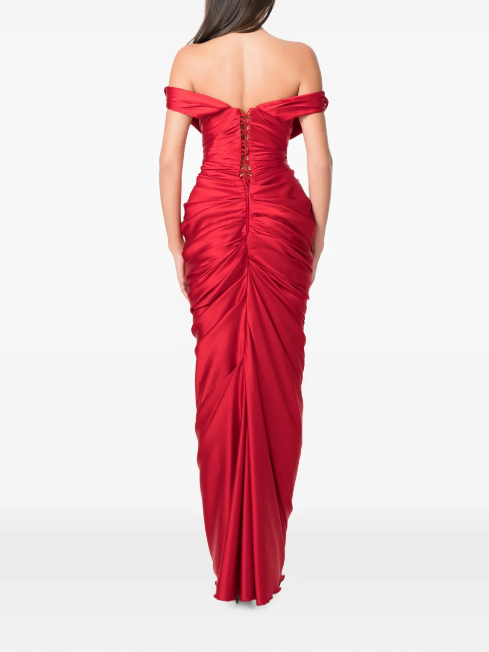 NORINA ST Mia gedrapeerde off-shoulder maxi-jurk Rood