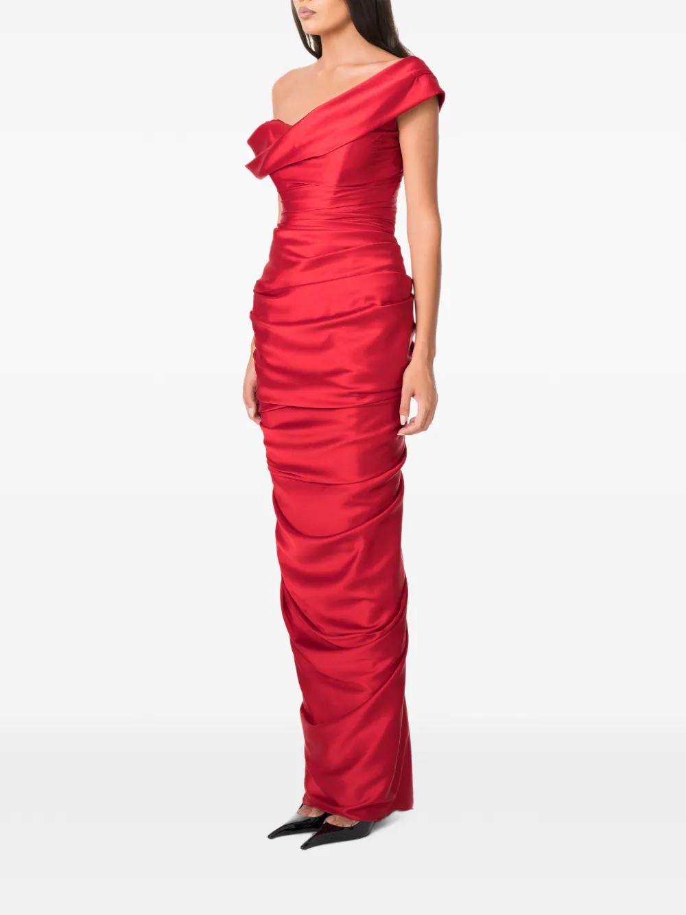 NORINA ST Mia gedrapeerde off-shoulder maxi-jurk Rood