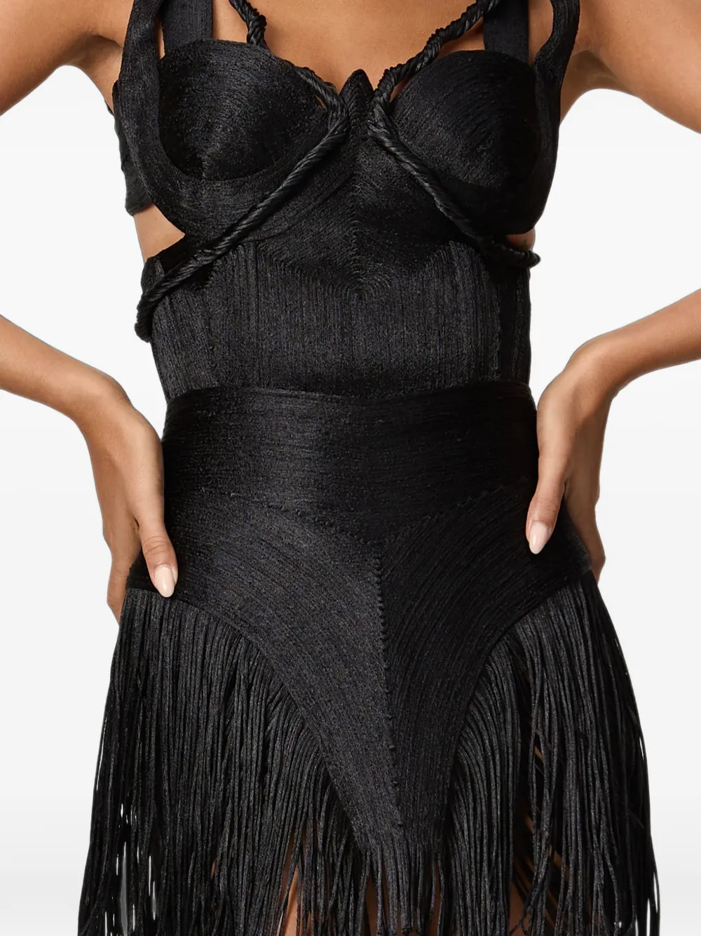 NORINA ST Riva mini-jurk met franje afwerking en uitgesneden details Zwart