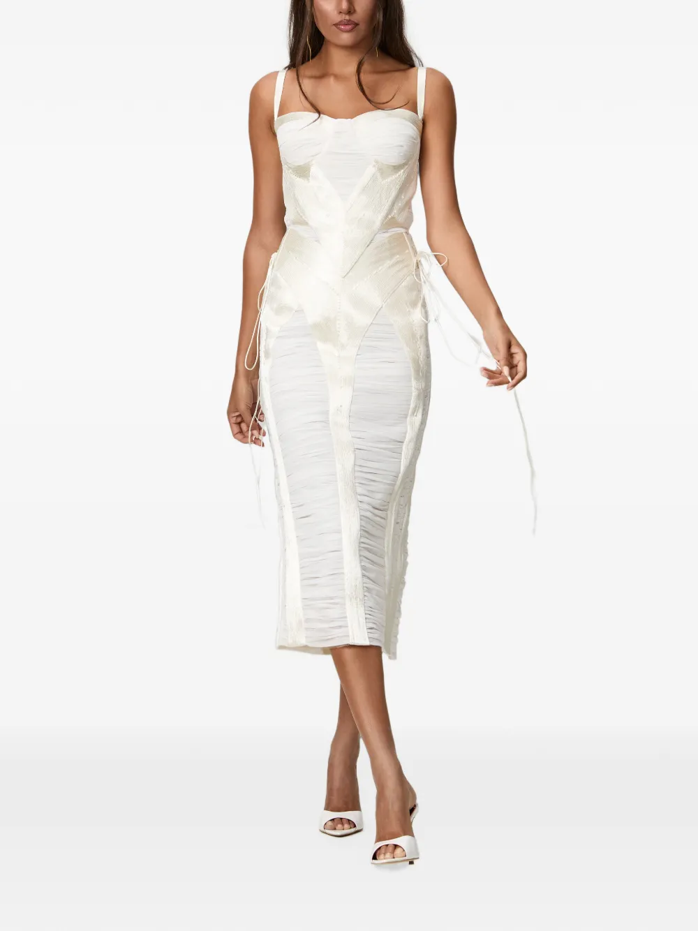 NORINA ST Malena midi-jurk met ruches en vlakken Wit