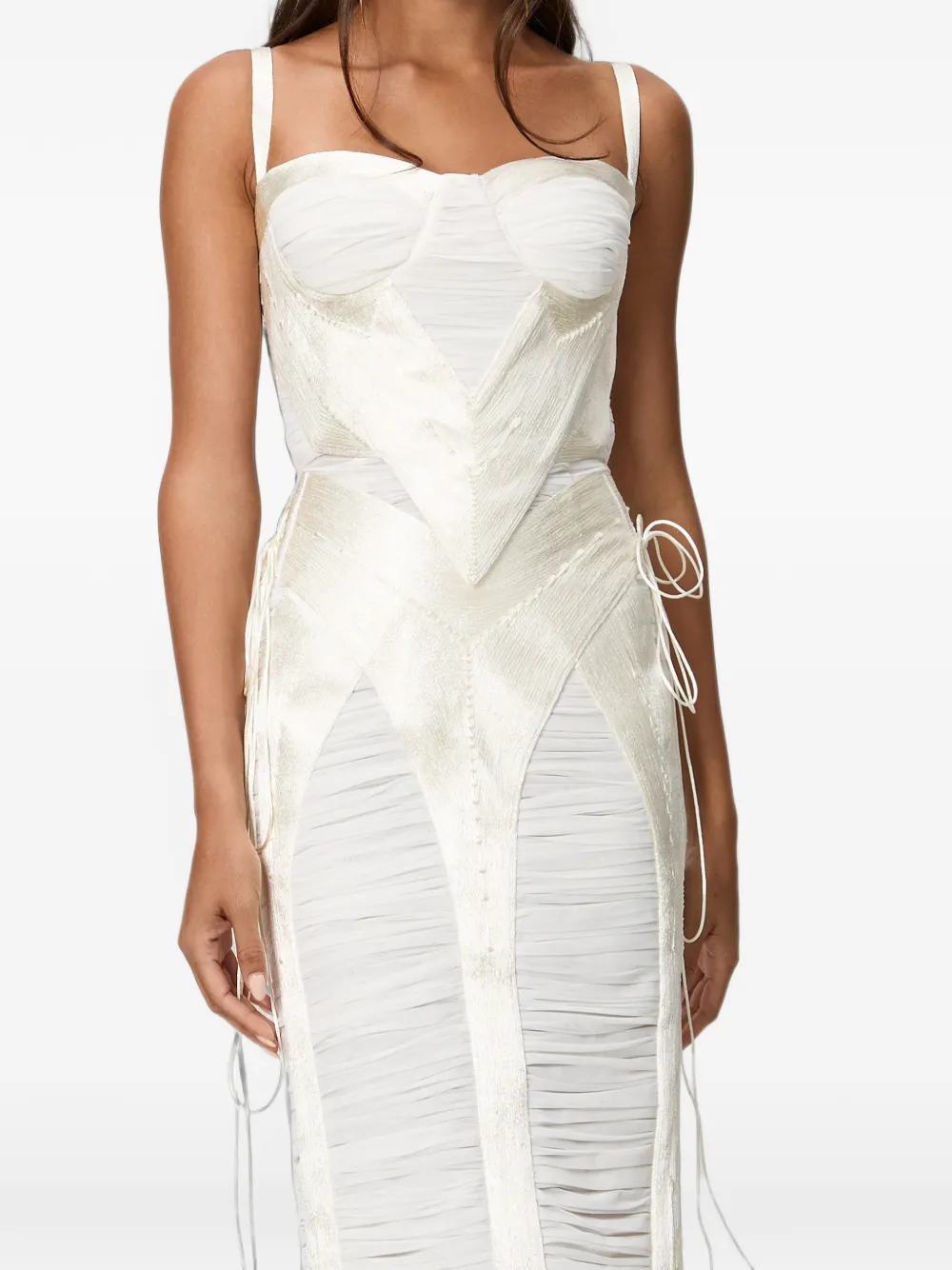 NORINA ST Malena midi-jurk met ruches en vlakken Wit