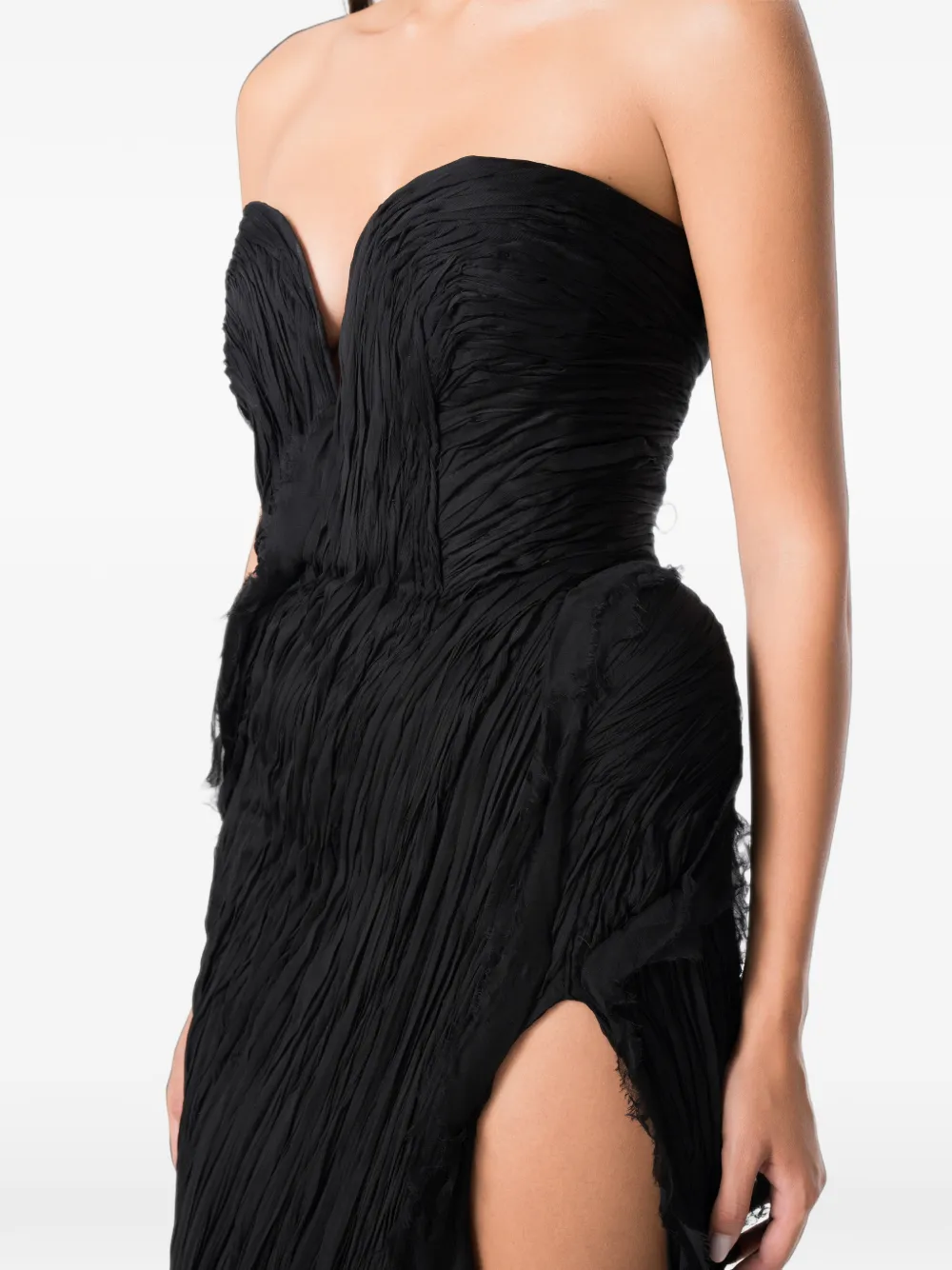 NORINA ST Zenya plissé-effect strapless maxi dress Zwart