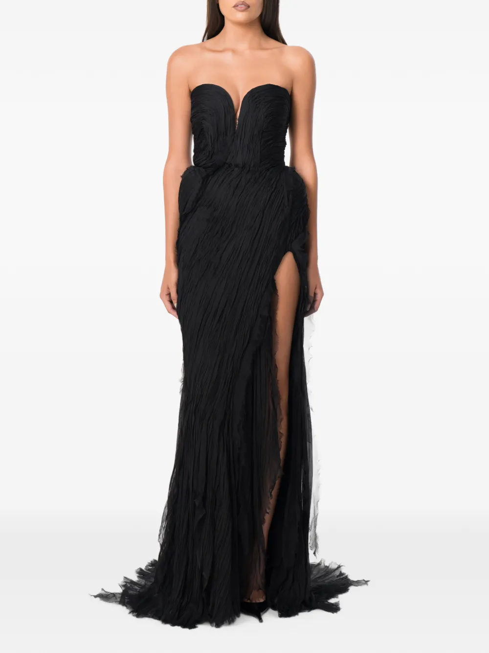 NORINA ST Zenya plissé-effect strapless maxi dress Zwart