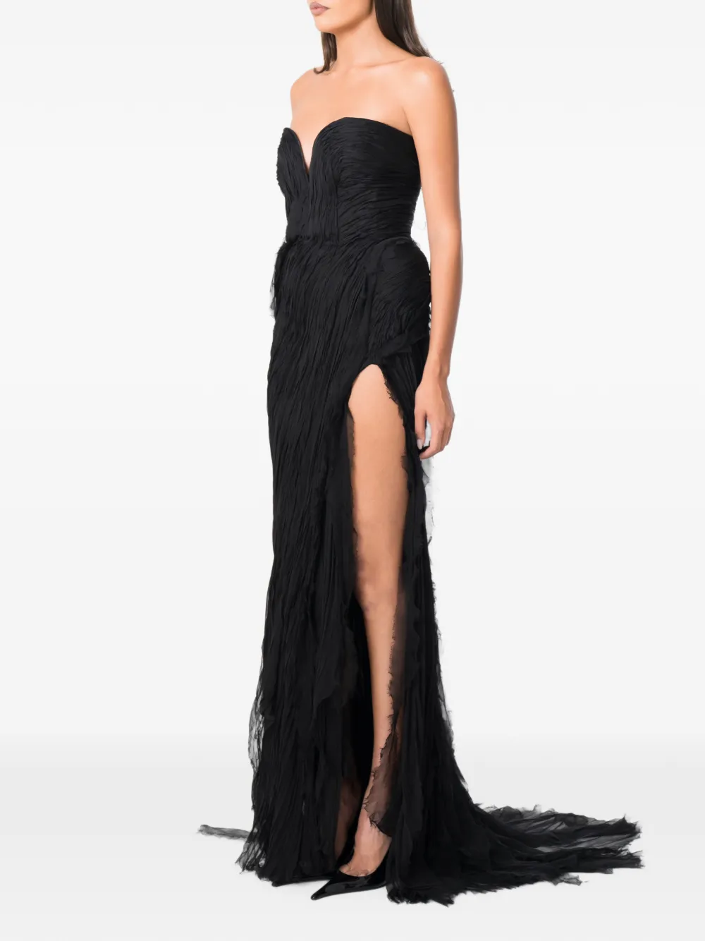 NORINA ST Zenya plissé-effect strapless maxi dress Zwart