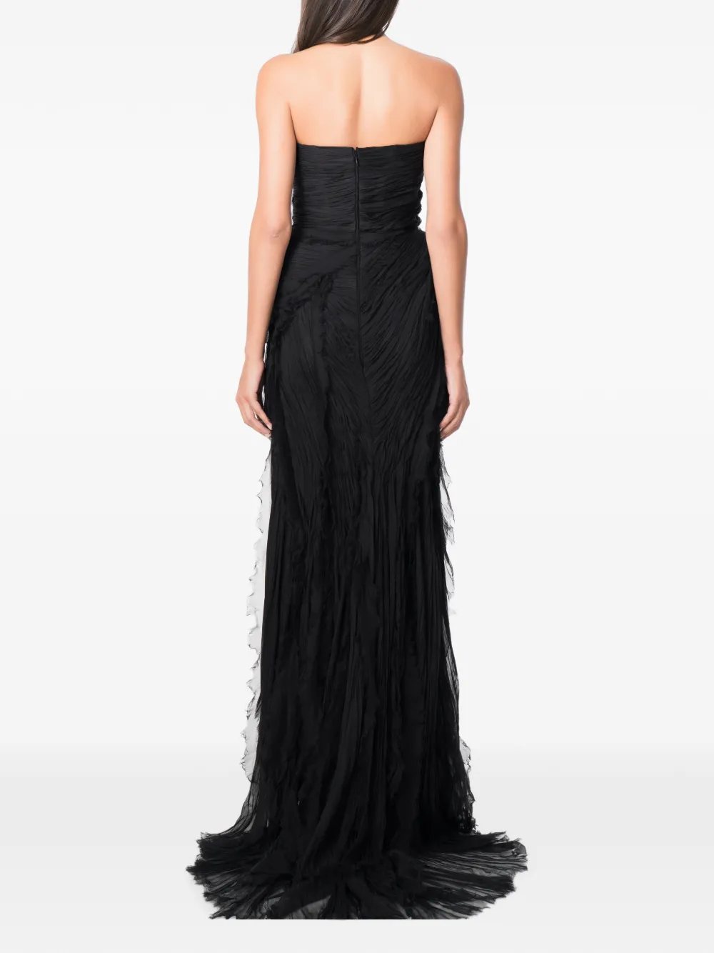 NORINA ST Zenya plissé-effect strapless maxi dress Zwart
