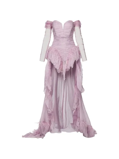 NORINA ST Diada feather-trim ruched maxi dress