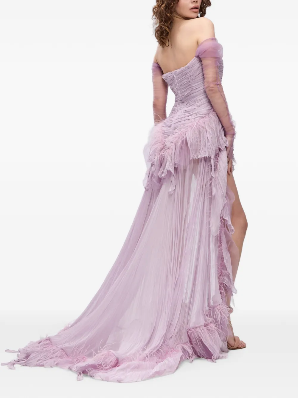 NORINA ST Diada maxi-jurk met ruches en veren afwerking Paars