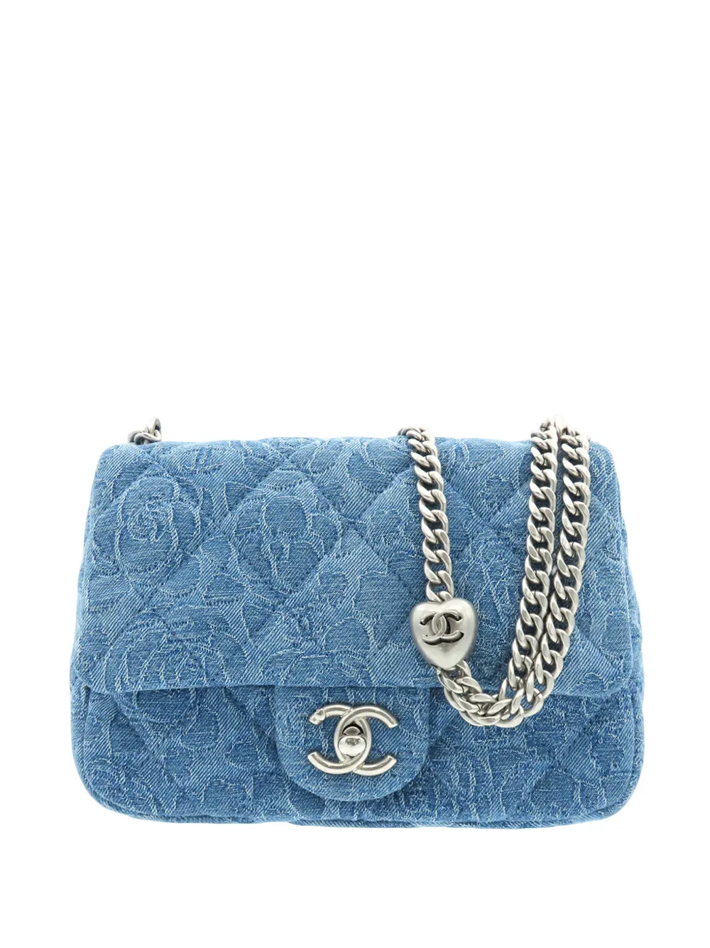 CHANEL Pre-Owned 2021-2026 Mini Quilted Denim Camellia Sweetheart Flap crossbody bag - Blu