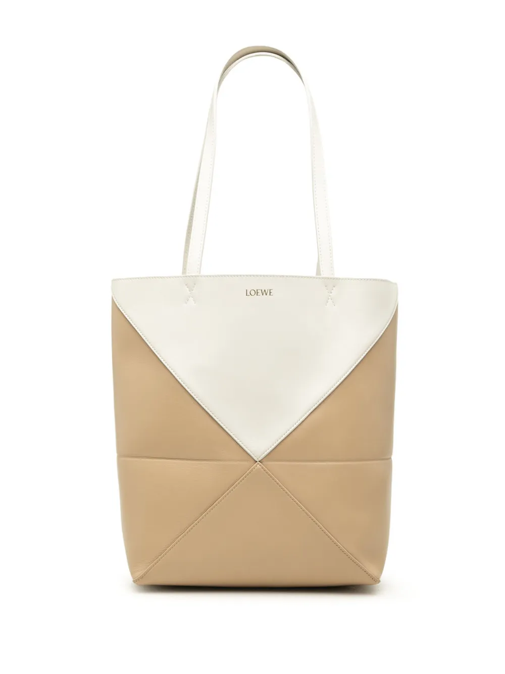 Loewe Pre-Owned 2024 mittelgroße zweifarbige Puzzle Fold Tote Bag aus glänzendem Kalbsleder - Nude