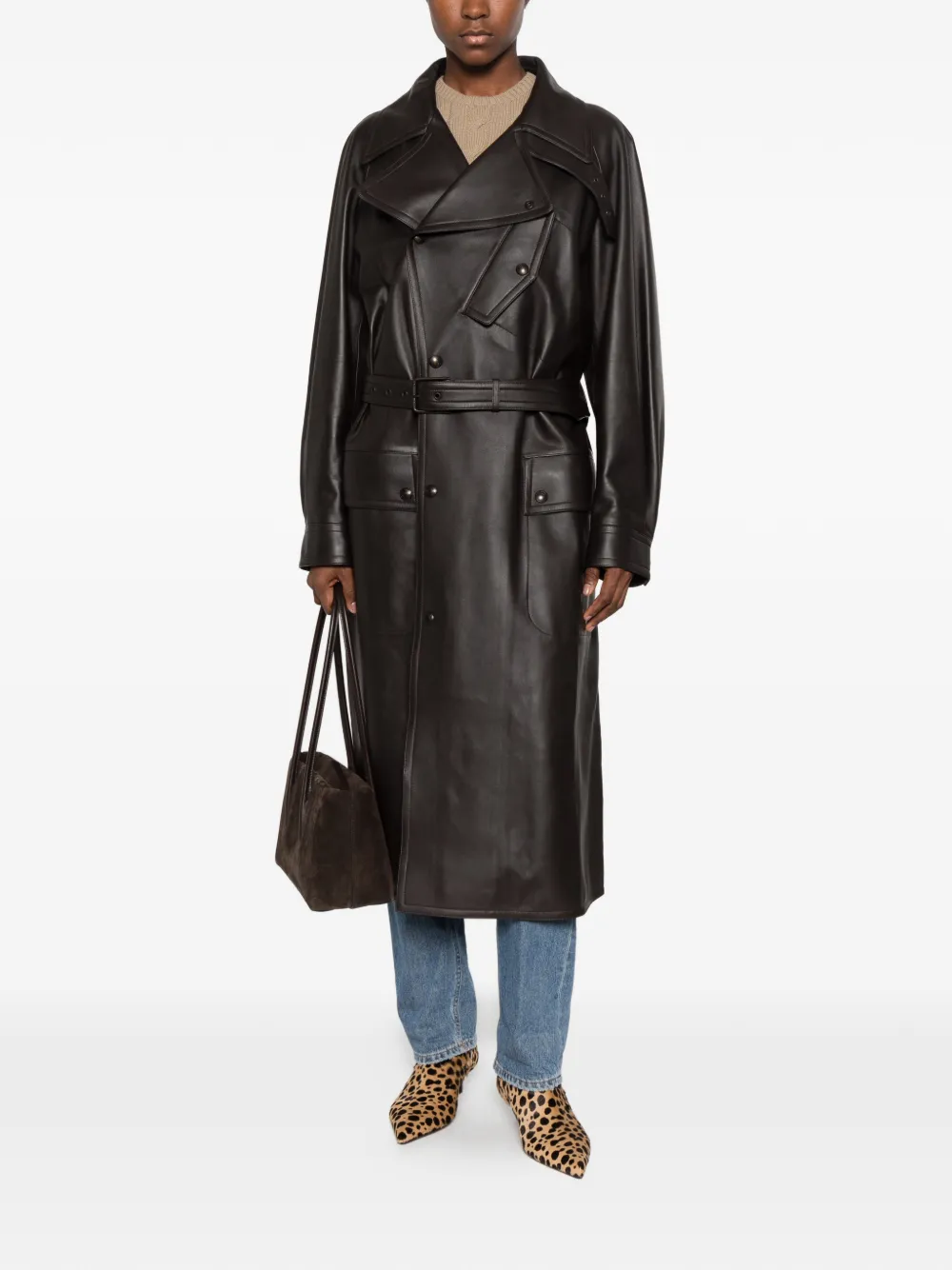 Lauren Ralph Lauren belted leather coat Bruin