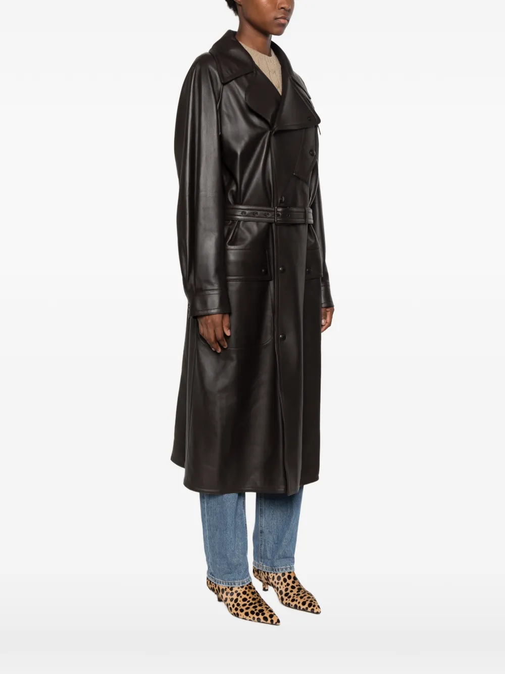 Lauren Ralph Lauren belted leather coat Bruin