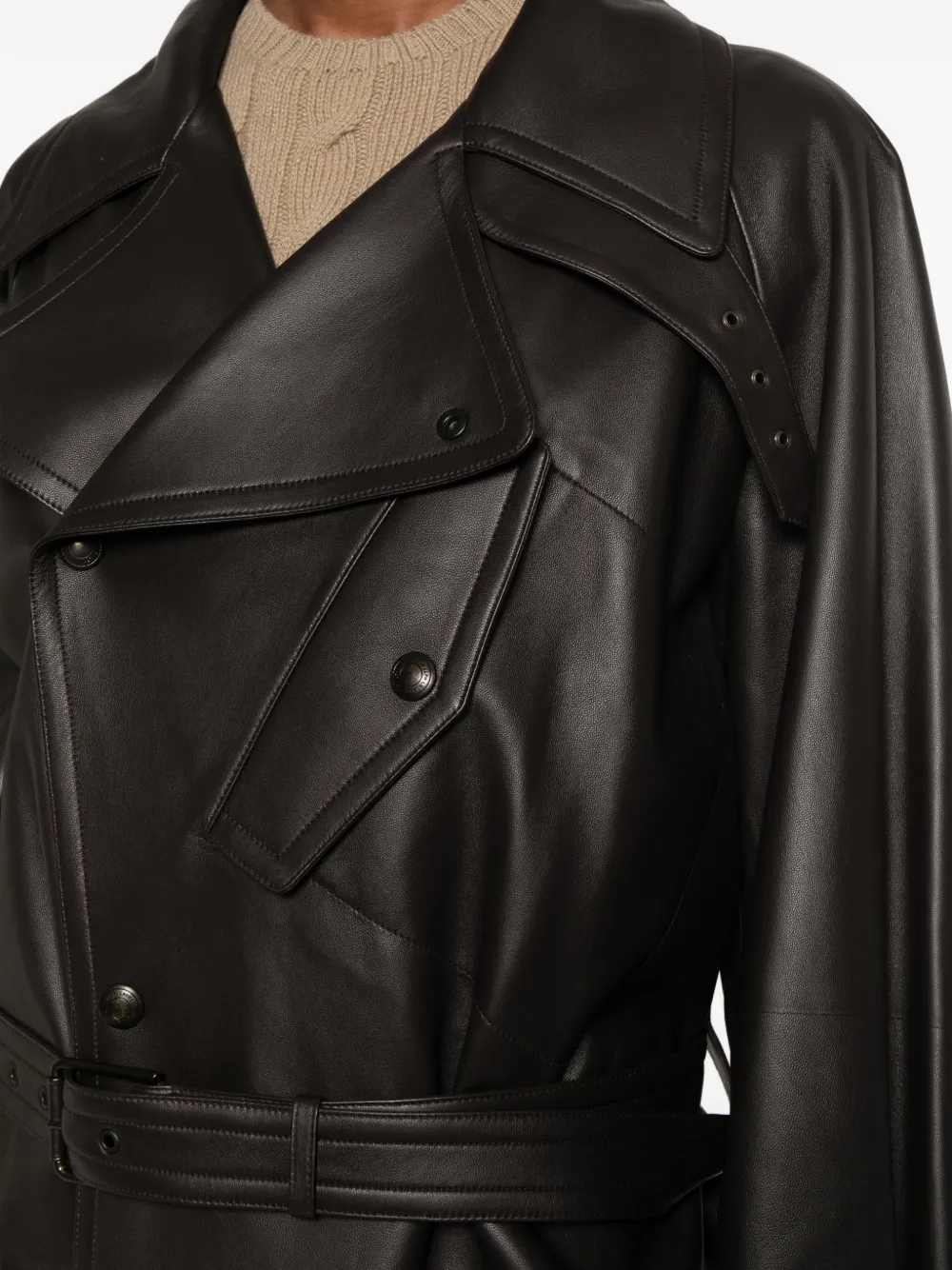 Lauren Ralph Lauren belted leather coat Bruin