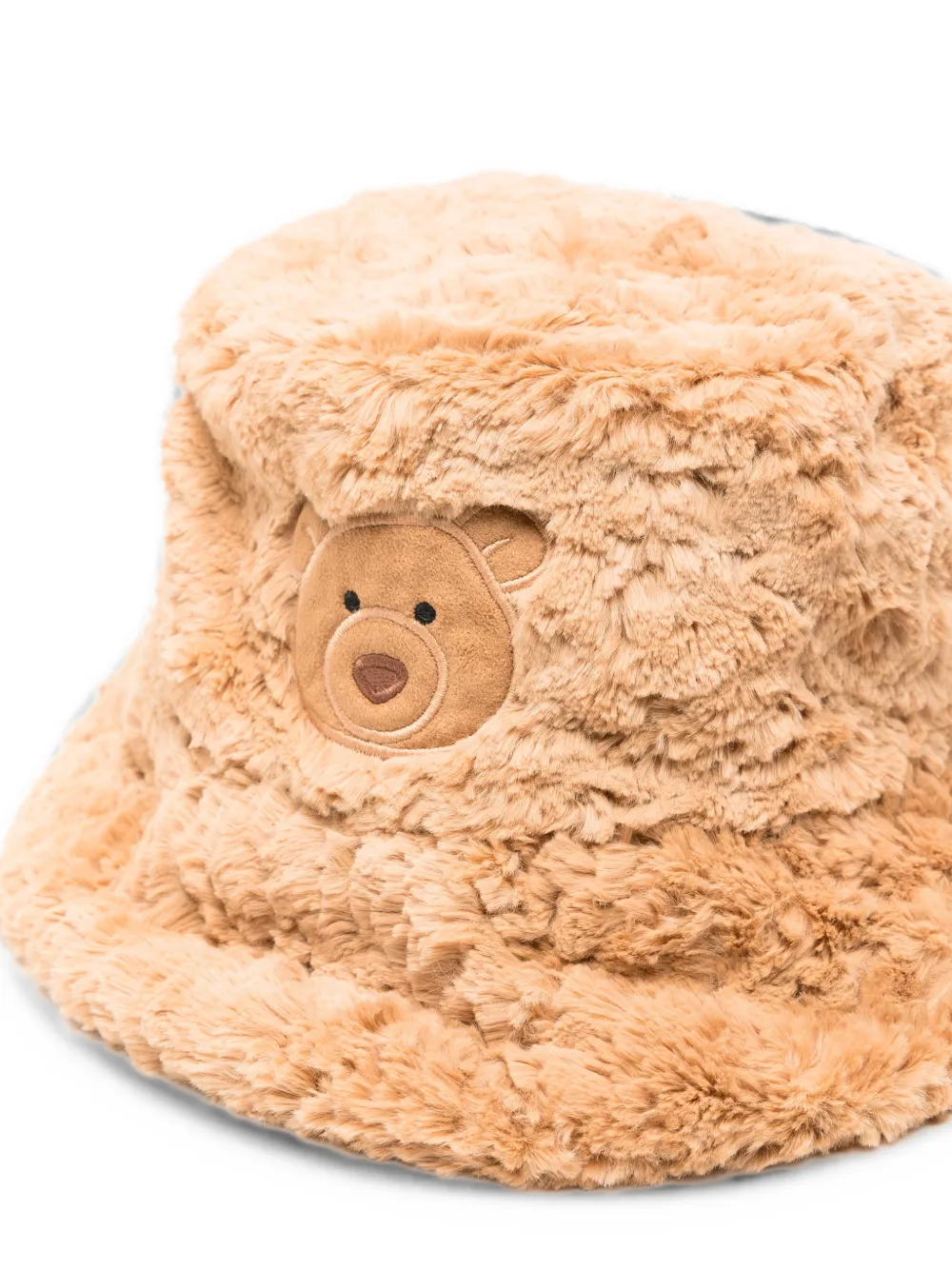 Jellycat Vissershoed van imitatiebont met beerpatch Beige