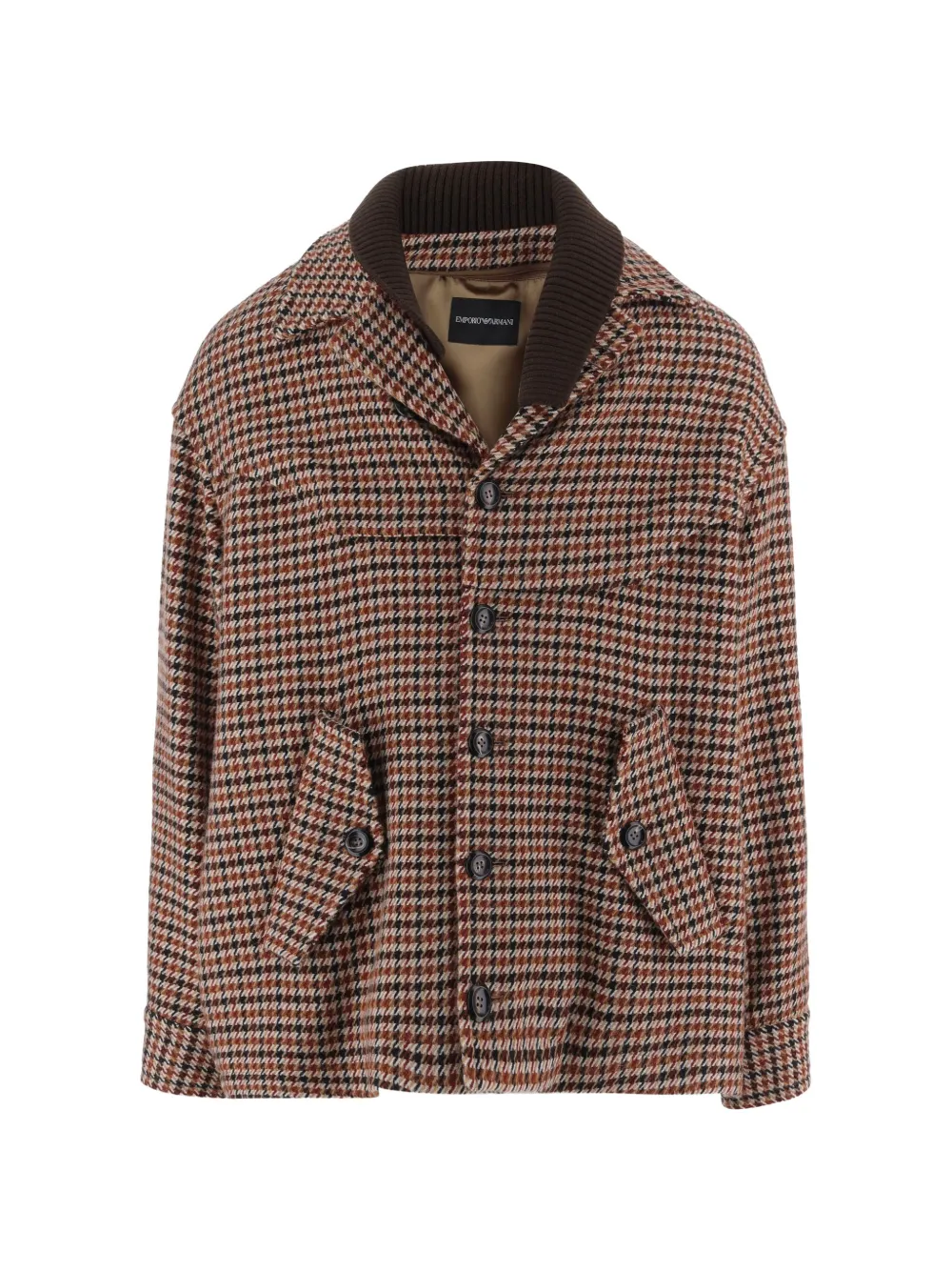 Emporio Armani houndstooth-pattern ribbed-collar jacket - Marrone