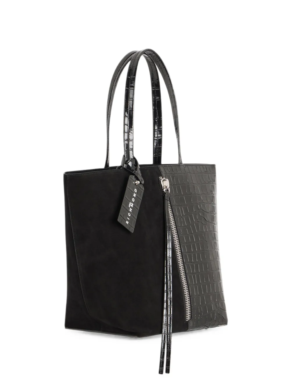 John Richmond Borsa tote effetto coccodrillo con inserti - Nero