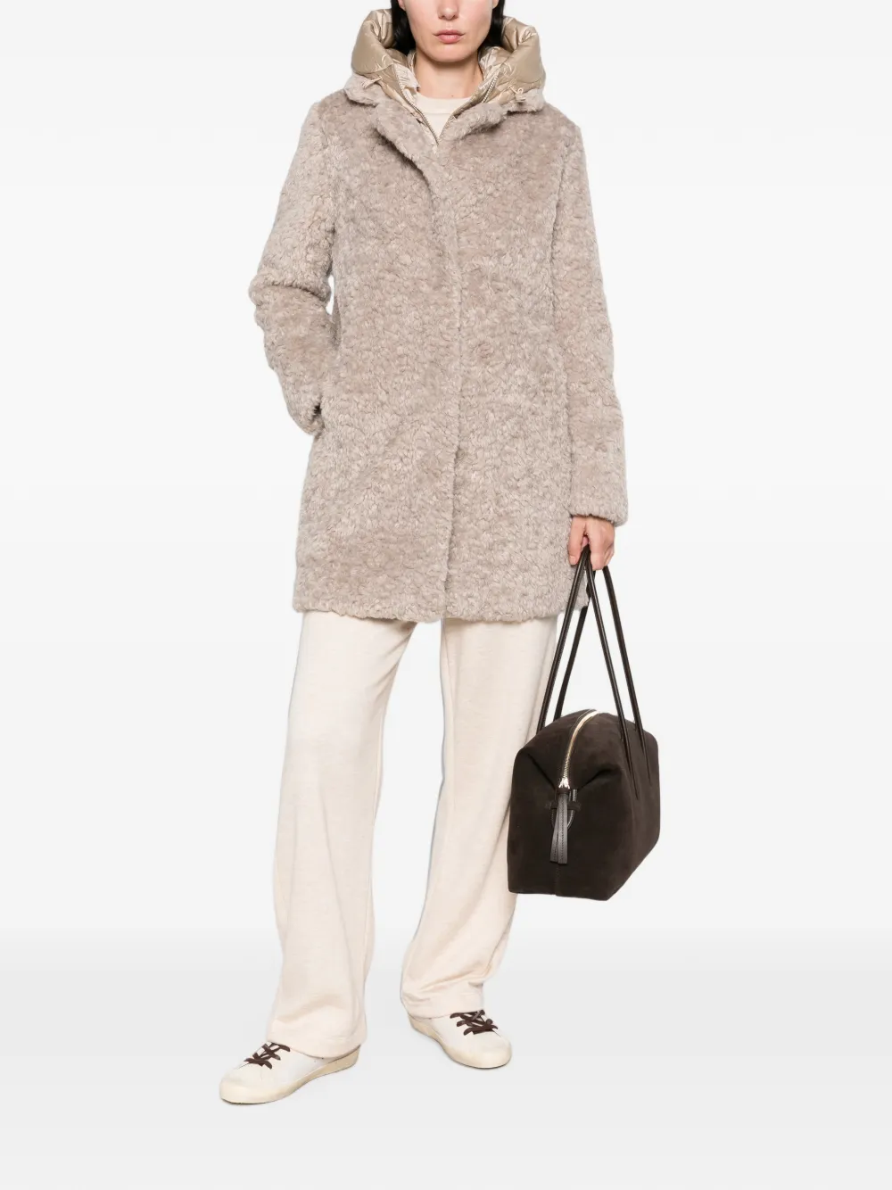 Bomboogie Hooded Faux-shearling Coat In 그레이