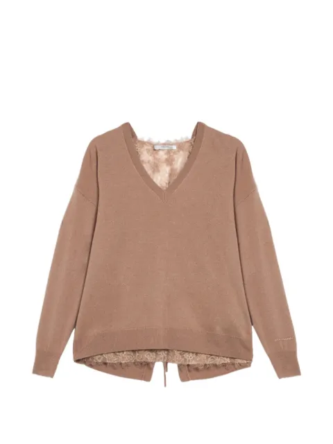 ERMANNO FIRENZE lace-panelled tie-fastening sweater
