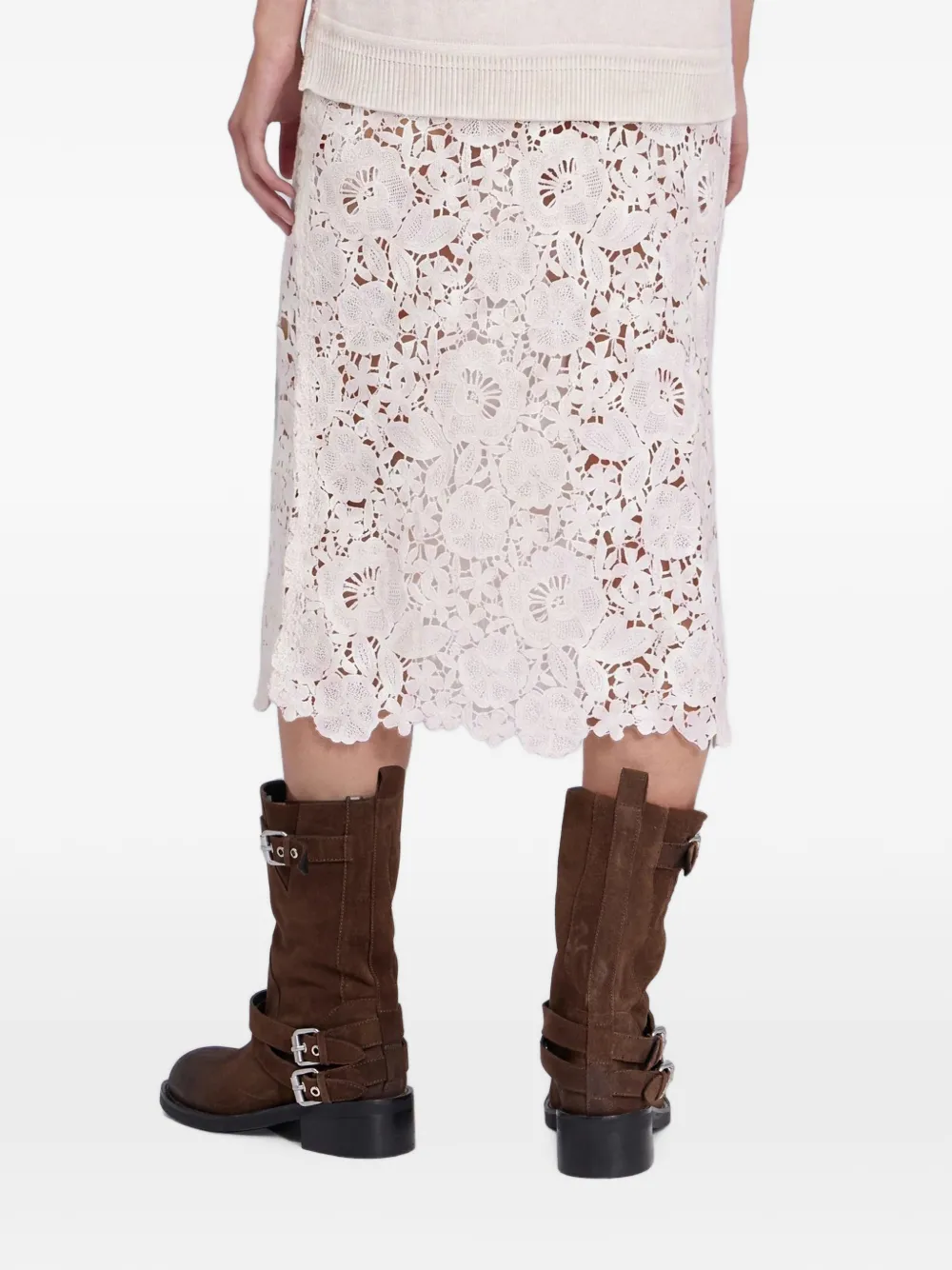 Ermanno Scervino Midi-rok met bloemenkant Beige
