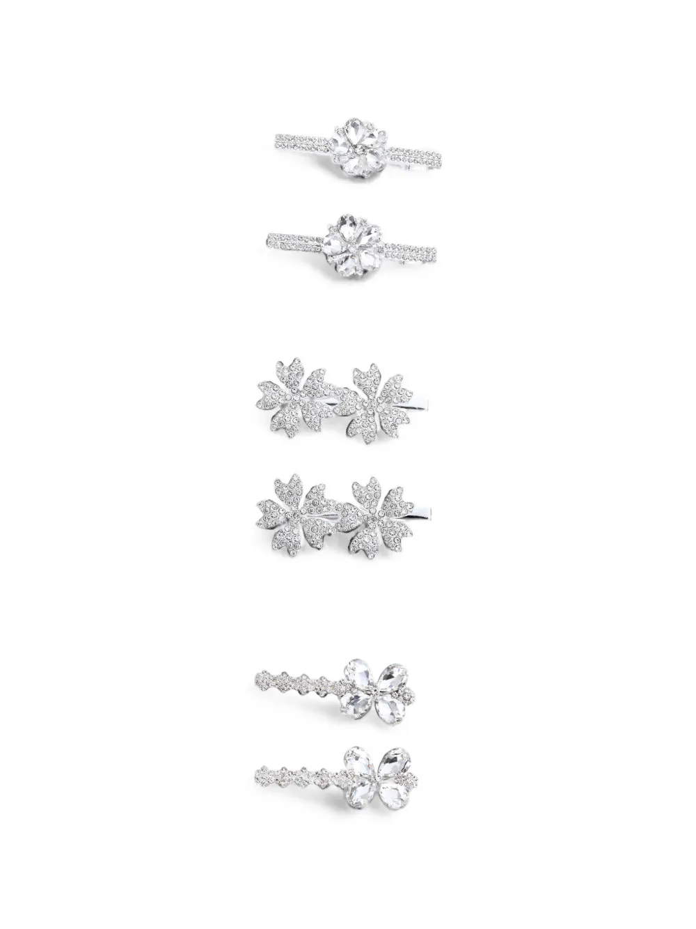 Mimi Tutu Kids' Crystal-embellished Floral Hair Clips In Silver