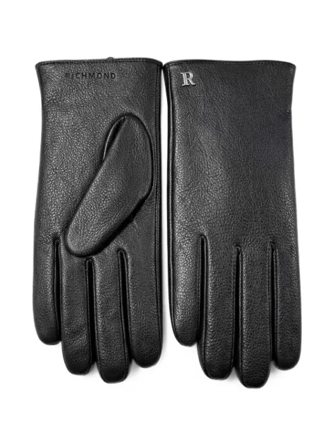 John Richmond logo-plaque pebbled leather gloves