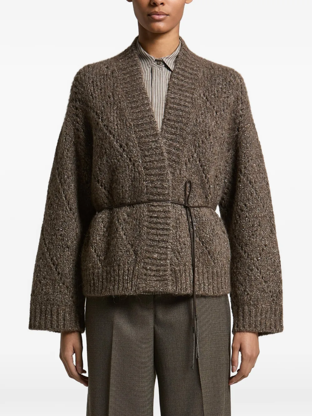 Peserico sequin-embellished belted cardigan